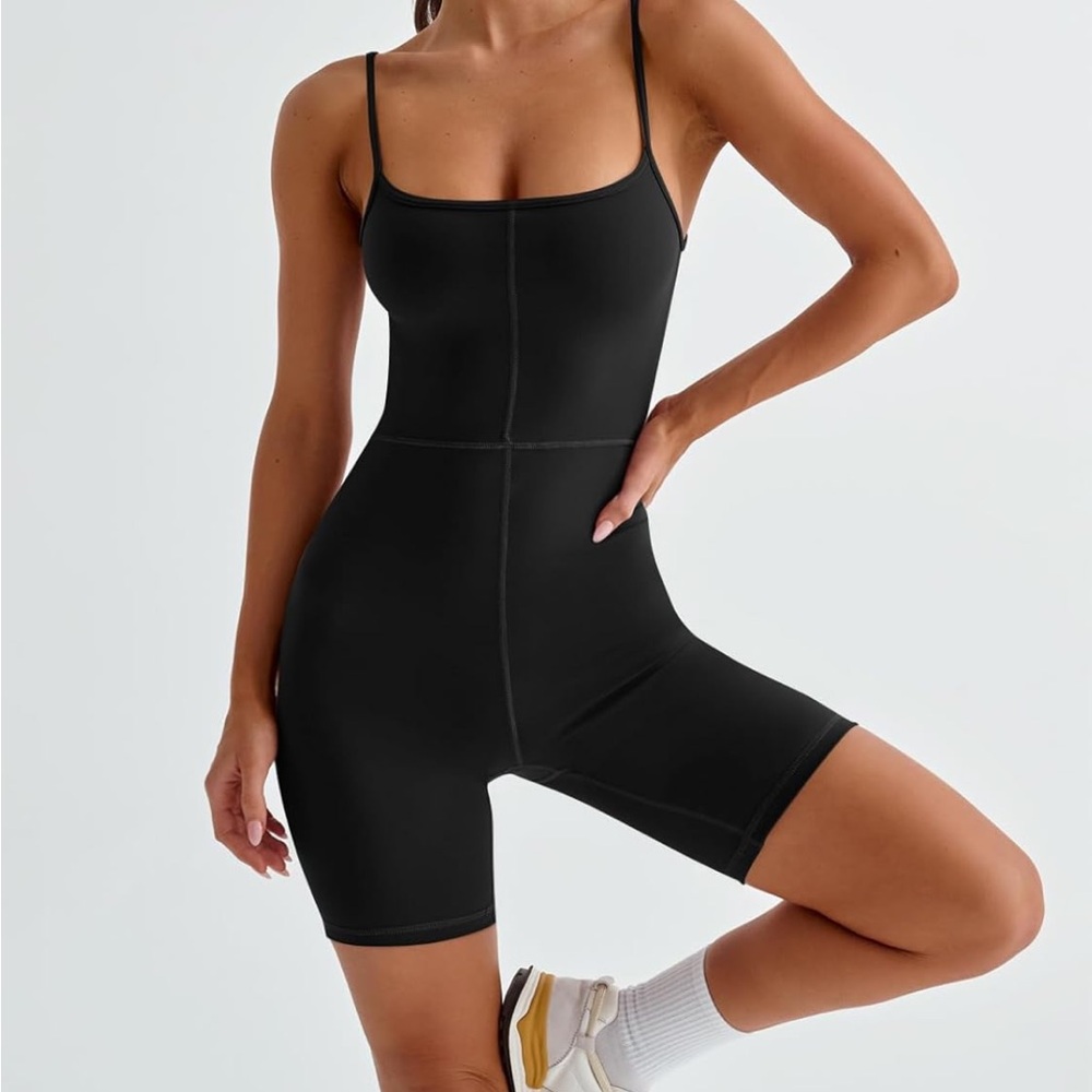 NWT Black unitard bodysuit biker shorts outfit - Picture 1 of 3